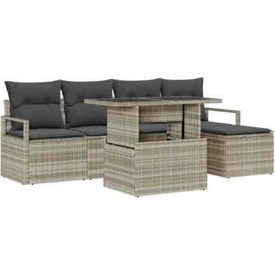 Image of vidaXL 6 Piece Garden Sofa Set with Cushions Light Grey Poly Rattan