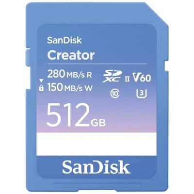 Image of SanDisk Creator SD Card UHS II 512 GB (For DSLR and Mirrorless Cameras, 6K Video, V60 Memory card, USH II, read speeds up to 280 MB/s, RescuePro Deluxe, 1 Month Adobe Creative Cloud Included)