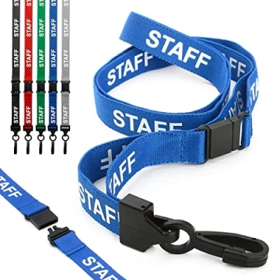 Image of CKB LTD Staff LANYARDS Breakaway Safety Lanyard Pre Printed Text Neck Strap Swivel Plastic Clip for ID Card Holder Pull Quick Release Design (Pack of 10, Blue)