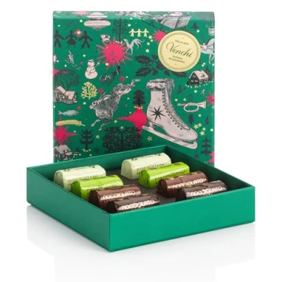 Image of Venchi Christmas Collection Green Gift Box With Assorted Ingot Chocolates, 117 g Piedmont Hazelnut Idea Gluten Free