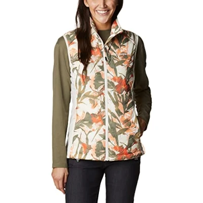 Image of Columbia Women&#039;s Powder Pass Vest Puffer Body Warmer, Chalk Floriculture Print, Size M