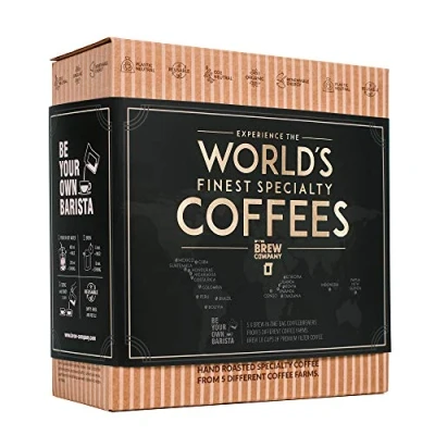 Image of Original Gourmet Coffee Gift Set for Men &amp; Women 5 of the World’s Finest Single Estate Specialty Organic Coffees Brew Enjoy Anytime, Anywhere Hamper Style Letterbox Idea Him Her