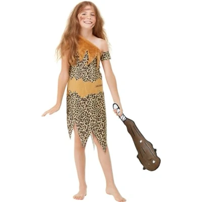 Image of Smiffys Horrible Histories Children&#039;s Cave Costume, Brown Outfit &amp; Accessories, Official License for Fun Educational Historical Adventures, Perfect School Plays or Halloween