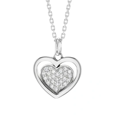Image of Tuscany Silver Women&#039;s Sterling Rhodium Plated Cubic Zirconia 18 x 22 mm Heart Pendant on Adjustable Chain Necklace of Length 41 cm/16 Inch 46 cm/18