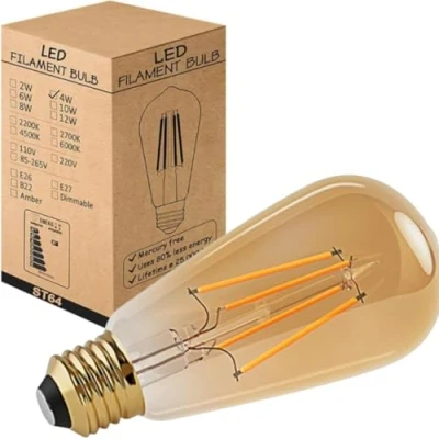 Image of LEDSone Vintage Style E27 Screw ST64 LED Dimmable Bulbs, 6W Edison Light Bulb, 2700K Warm White, Amber Energy Saving Filament Decorative Bulbs
