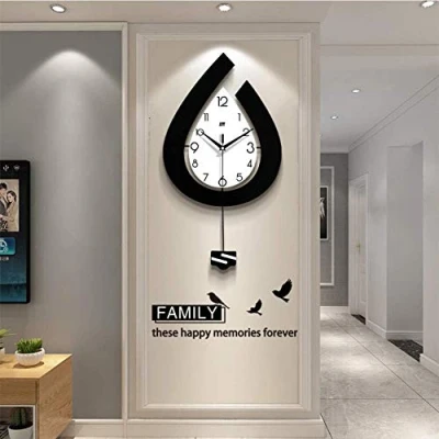 Image of Nwcl Large Wood Modern Decorative Pendulum Wall Clock, Stylish Quartz with Clock Silent Fashion Clocks for Home Living Room Office Bedrooms Kitchen (15x29inch)