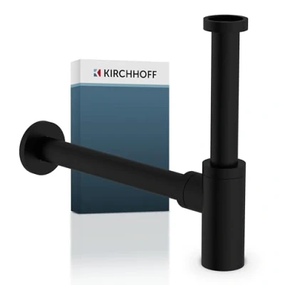 Image of Kirchhoff Design Siphon, Matt Black Fitting for Sinks and Washbasins, Odour Cleaning Hole, Bottle Trap, Drain Pipe, 98166220, 170 305mm hoch