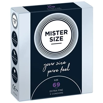 Image of MISTER Size 69mm Ultra Sensitive Condoms for Men Extra Thin, fine/Made from 100% Natural Rubber Latex in Your XXL/Real Feel Pack of 3
