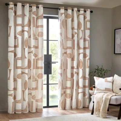 Image of Hoem HÖEM Carro Abstract Curtains Natural Cotton Size 168 cm x 137