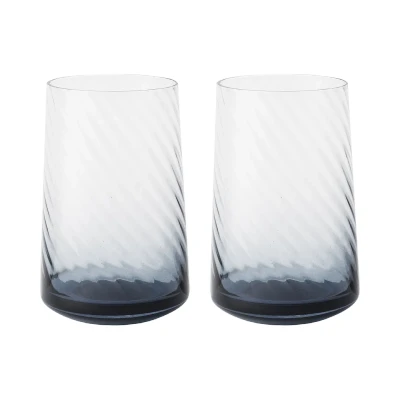 Image of Denby Contemporary Fluted Blue Large Tumblers Set of 2