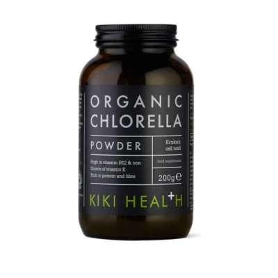 Image of KIKI Health Organic Chlorella Powder Broken Cell Wall for Optimal Digestion Vegan Friendly &amp; 100% Organic, No Binders, Artificial Colours or Fillers Source of Vitamin E High B12 200g