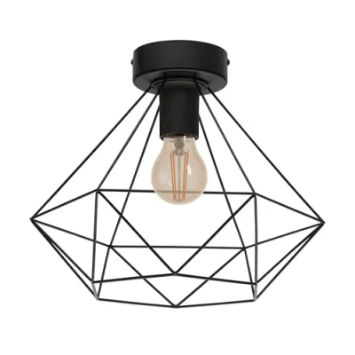 Image of Eglo Tarbes Vintage/Retro Ceiling Light, Black Steel Living Room Semi Flush Lamp, E27 Socket