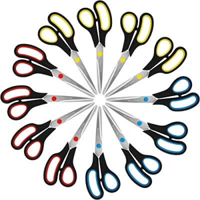 Image of Belle Vous 12 Pack of Assorted Scissors 21cm/8.27 Inch Overall Length Sharp Stainless Steel Blades with Soft Comfort Grip Handles for Office and Home Multipurpose Craft Scissors/Shears