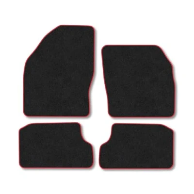 Image of Car Mats Compatible with withd Focus (2005 2011) [MK2] Tailored Fit Red Trimmed Carpet Floor Mat Set Accessory Black Custom Fitted 4 Pieces Clips Anti Slip Backing &amp; Trim Edging