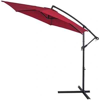 Image of Kingsleeve® Brazil 3m Cantilever Garden Parasol With Stand UV Protection 50+ Water Repellent Wind Strap 300cm Crank Handle Aluminium Swivel Tiltable Patio Umbrella Red