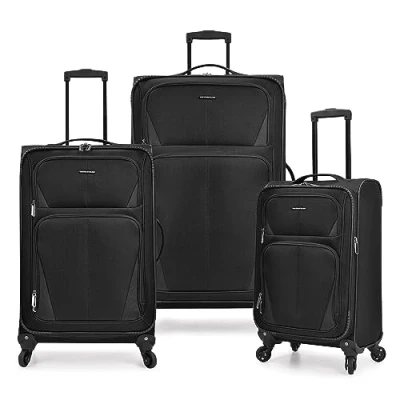 Image of U.S. Traveler Aviron Bay Expandable Softside Luggage with Spinner Wheels, Black, 2 Piece Luggage, Wheels