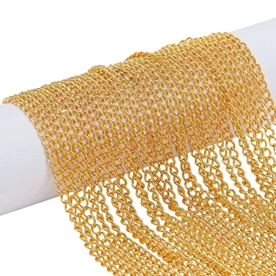 Image of PH PandaHall 5 Meter Brass Twist Chains Curb Size 3x2mm Jewellery Making Chain Golden