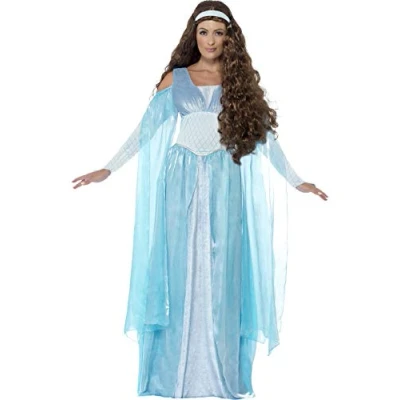 Image of Smiffys Deluxe Medieval Maiden Costume, Blue with Dress &amp; Headpiece, Historical Fancy Dress, Up Costumes