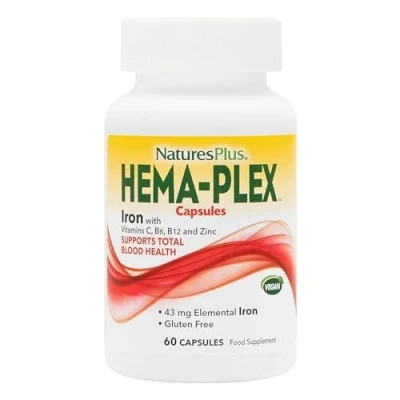 Image of NaturesPlus Hemaplex Capsules Gentle, Fast Acting Iron with Vitamin C, Methyl B12, Folate Blood Health and Energy Support Vegan, Gluten Free 60