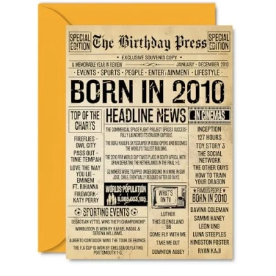 Image of 15th Birthday Card for Boys Girls Bday Press Newspaper 2010 Happy 15 Cards Nephew Cousin Son Granddaughter Grandson Brother, A5 Greeting