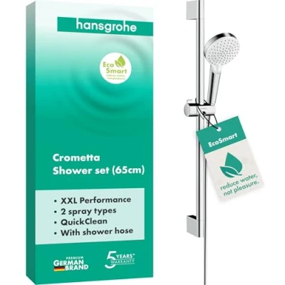 Image of hansgrohe Crometta Vario water saving shower set 0.65 m with, 2 spray modes, 9 l/min, white/chrome