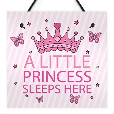 Image of RED OCEAN Princess Sleeps Hanging Wall Door Plaque Nursery Bedroom Sign Gift Baby Girls Fairytale Decor
