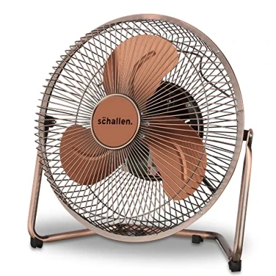 Image of Schallen Small 9&quot; Metal High Velocity Cold Air Circulator Adjustable Floor Fan with 3 Speed Settings (Copper)