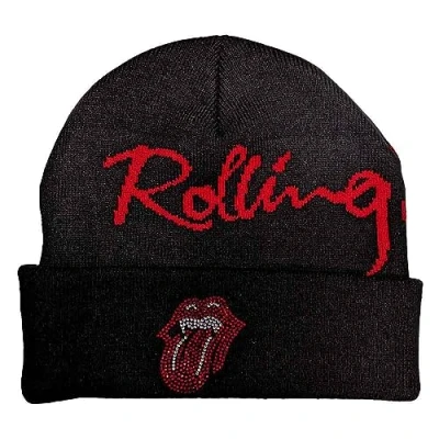 Image of Rolling Stones Beanie Hat Embellished Classic Tongue Official Unisex Black One Size