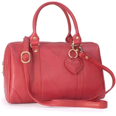 Image of Gigi Women&#039;s Leather Top Handle Bag Ladies Medium Handbag Detachable Cross Body Strap With Heart Keyring Charm OTHELLO 5067 Red