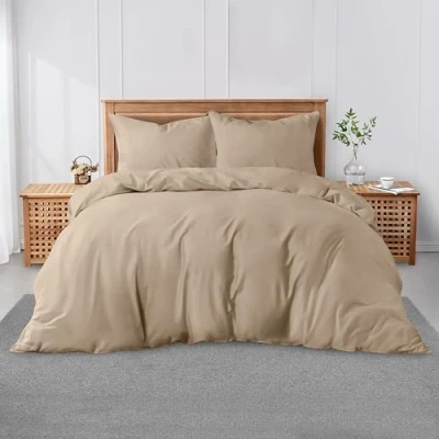 Image of GC GAVENO CAVAILIA Plain Dyed Duvet Covers with Pillowcase Polycotton Lightweight Bedding Quilt Comfortable &amp; Soft Comforter Cover Natural, Double (200x200cm)