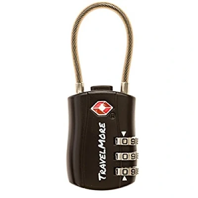 Image of 1 Pack TSA Approved Travel Combination Cable Luggage Locks for Suitcases &amp; Backpacks Lock Black