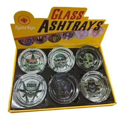 Image of 6Pcs glass ash Tray for Cigarettes, Cigars and Smoking Perfect Pubs, Novelty print theme indoor/outdoor premium ashtray, tray, trays
