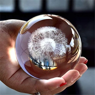 Image of Crystal Dandelion Ball Figurine Feng shui Office Decorative Storm Glass Balls Ornaments Statue Crafts (80mm)