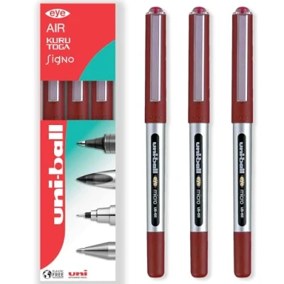 Image of uni ball Eye Micro UB 150 Gel Ink Pen 0.5 mm In Gift Box (Pack of 3, Red)