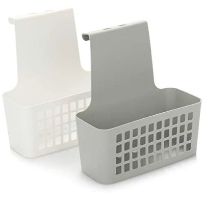 Image of com four® 2x Hanging basket Robust storage box made of plastic Organizer for kitchen, bathroom and wardrobe (Hängekorb 2 Stück grau/weiß)