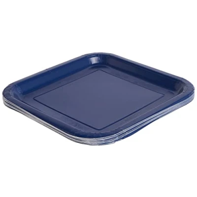 Image of Solid True Navy Blue Square Paper Dinner Plates (22cm) Pack of 14 Elegant Design, Perfect for Parties and Events