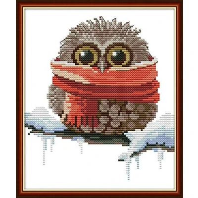 Image of Cross Stitch Kits, Awesocrafts Owl Scarf Cute Christmas Winter Easy Patterns Stitching Embroidery Kit Supplies Gifts, Counted (Owl, Counted)