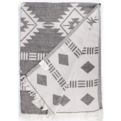 Image of Bersuse 100% Cotton Belize XXL Throw Blanket Turkish Towel Black