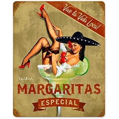 Image of Viewkedt Decor Sign Pin Up Girl Margarita Especial 8x6 in Tin Home Art Metal Signs Wall Poster