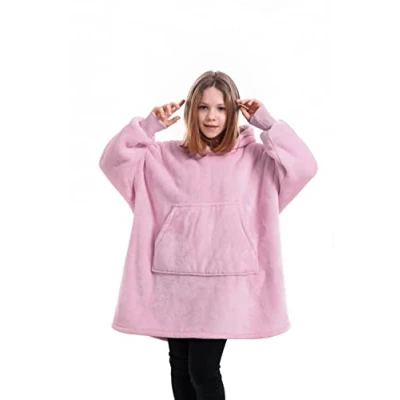 Image of 1ABOVE 75cm Oversized Sherpa Hoodie Ultra Soft Hooded Super Warm Comfortable Sweatshirt Fleece Cosy Comfy for Children Blanket with Sleeves and Pocket (LOTUS PINK)
