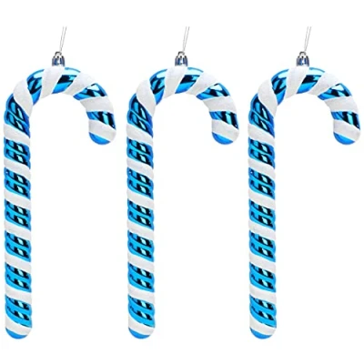 Image of Christmas Concepts® Pack of 3250mm Extra Large Candy Cane Baubles Shiny &amp; Glitter Decorated Decorations (Royal Blue)