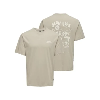 Image of ONLY &amp; SONS Men&#039;s Onsmace Life RLX Funny Ss Tee T Shirt, Silver Lining, S
