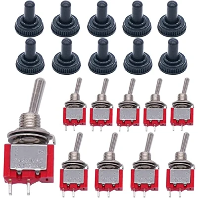 Image of mxuteuk 10Pcs Mini Toggle Switch SPST 2 Position Pins ON/OFF AC 125V 5A with Waterproof Cap MTS 101 10MZ