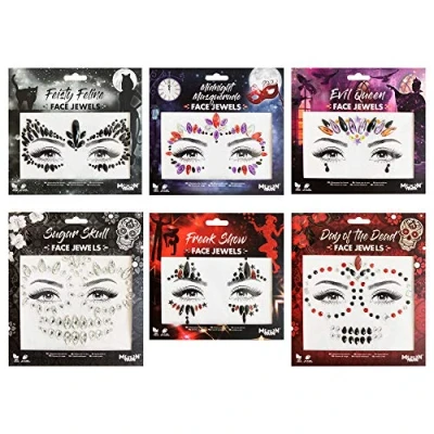 Image of Face Jewels by Moon Terror Festival Body Gems, SFX Make up, Crystal up Eye Glitter Stickers, Temporary Tattoo Jewels, Special Effects (Set of 6)