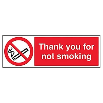 Image of V Safety Thank You For Not Smoking Prohibition Sign 450mm x 150mm Self Adhesive Vinyl