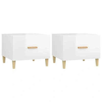 Image of vidaXL Coffee Tables Set of 2, High Gloss White, Engineered Wood and Solid Eucalyptus Wood, Features Drawer Storage, Easy Assembly, Modern Minimalist Design