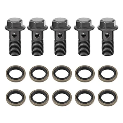 Image of Aramox Motorcycle 5 Brake Banjo Bolts &amp; 10 Washers for Caliper Master Cylinder (M10x1.25mm)