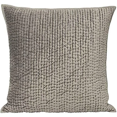 Image of Riva Paoletti Brooklands Luxury Cushion Cover Silver Grey Velvet Feel Quilt Design Piped Linen Border Decorative Tie Fastening 55 x 55cm (22&quot; 22&quot; inches) Designed in the UK