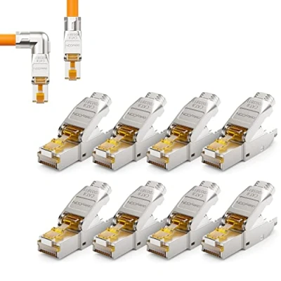 Image of deleyCON 8x CAT 8 Network Connector 90 Angle RJ45 Tool Free Shielded 40Gbit/s for Raw Cable Installation Plug Ethernet LAN DSL Patch