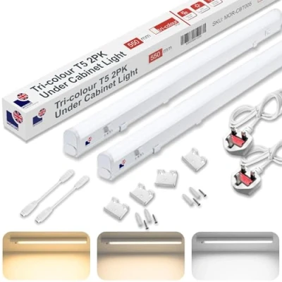 Image of Morris LED Under Cabinet Light Linkable 3 Colours in 1 3000k/4000k/6500k Kitchen UK Plug Included 288mm, 550mm, 850mm,1150mm (2, 550mm)